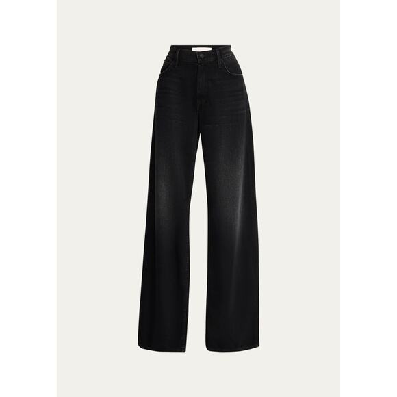 MOTHER The Spinner Zip Sneak Jeans Faded Black Magic 28 High Rise Wide Leg Denim - Picture 7 of 13